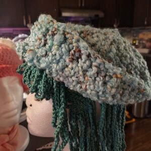 Handcrafted Seafoam Blue Chunky Knit Beret